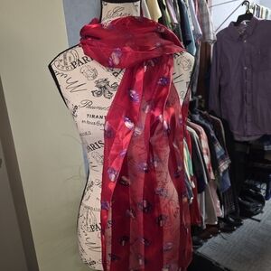 Elegant Red Hat Scarf with Purple Accents